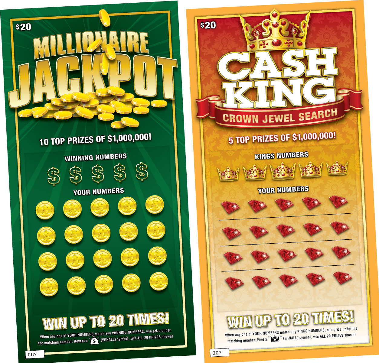 Cash King & Millionaire Jackpot Fake Lottery Tickets