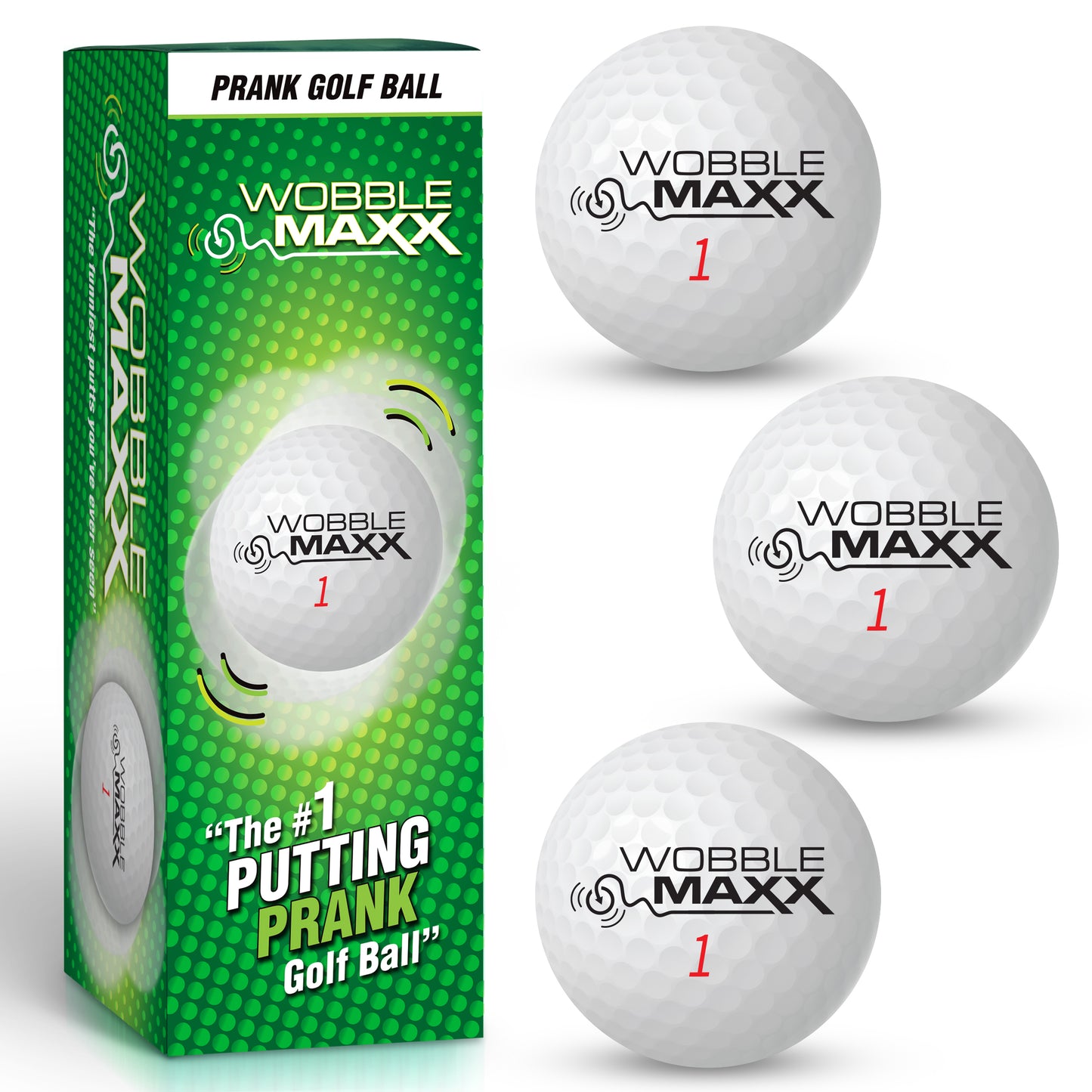 3-Pack Prank Golf Balls - Wobble MAXX Unputtable Golf Balls