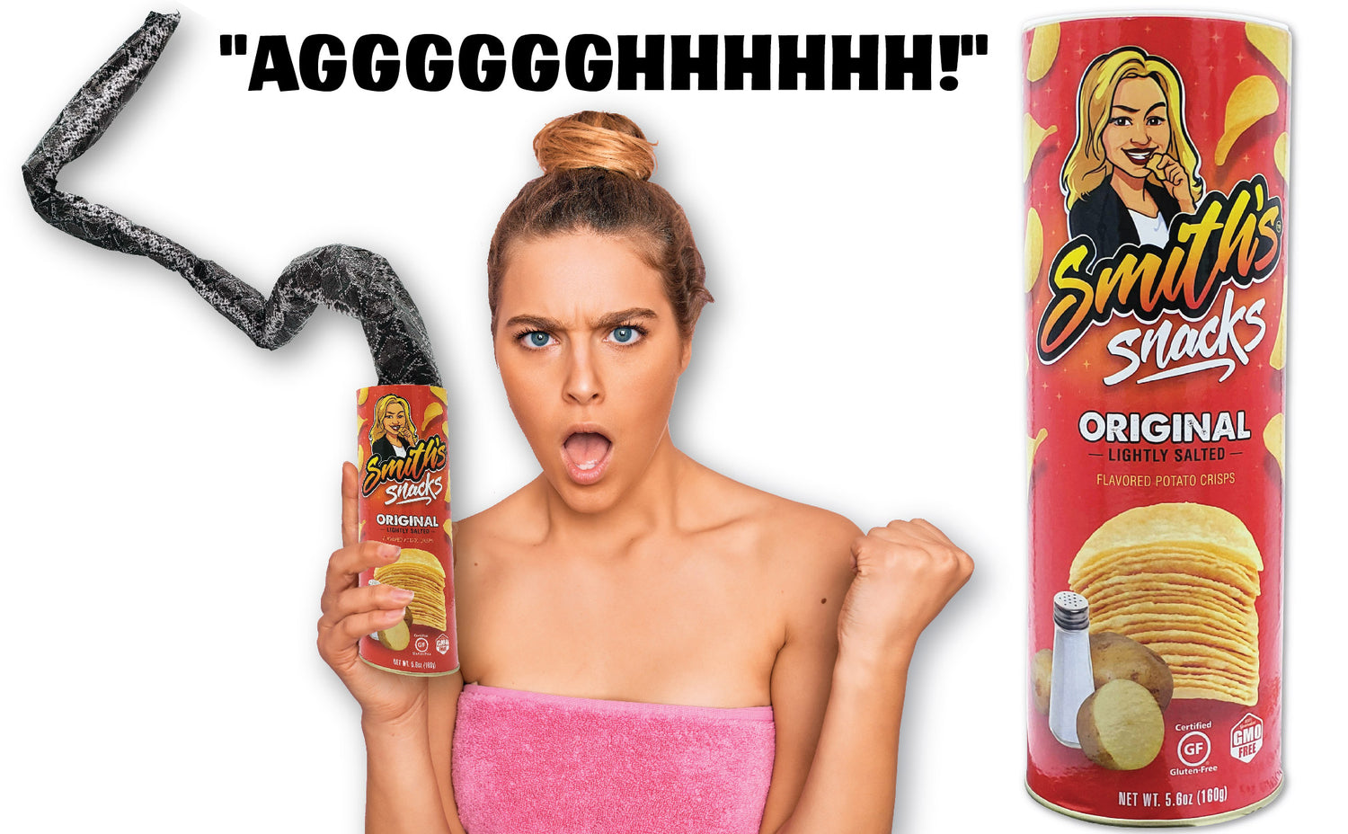 The Potato Chip Snake In A Can Gag Gift Prank Large (2 Snakes In One Can)  Small Snake Squeals!