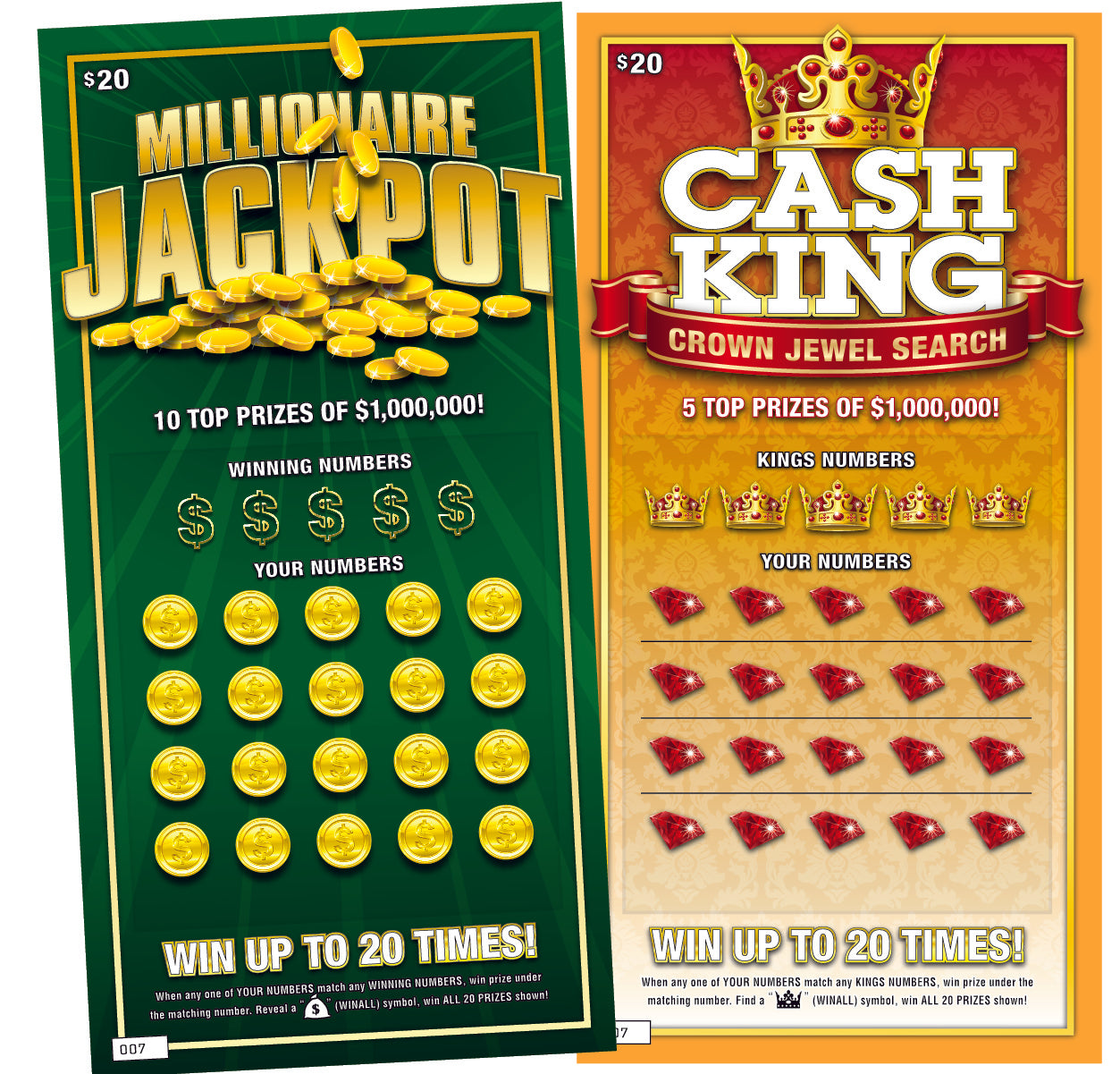 Cash King & Millionaire Jackpot Fake Lottery Tickets