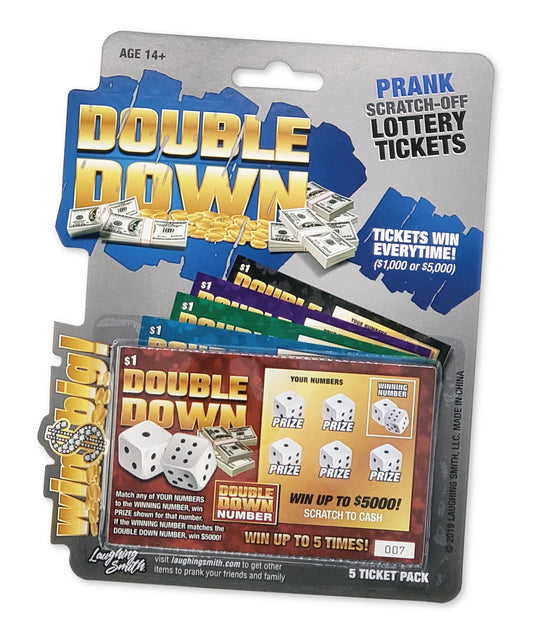 DOUBLE DOWN - Casino Night Fake Scratch Off Cards (5 tickets) - Win $1000 or $5000